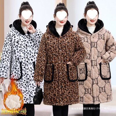 外套冬季新款长款棉衣棉服罩衣成人女加绒加厚工作服连帽大码护衣