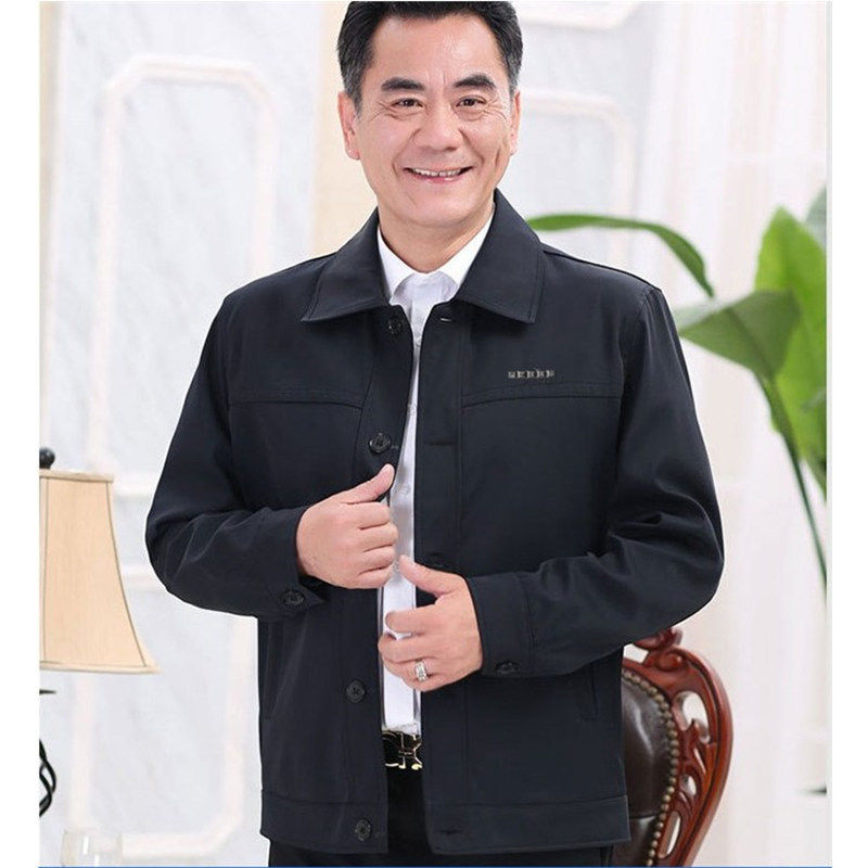 春秋季中老年薄款男装外衣男装翻领休闲夹克中年上衣外套