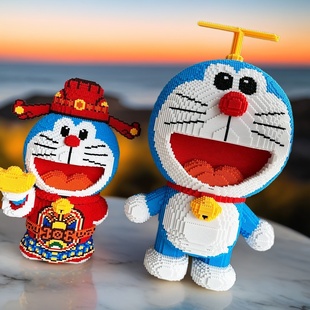 哆啦a梦积木成人版高难度巨大型叮当猫小颗粒拼装玩具大号摆件