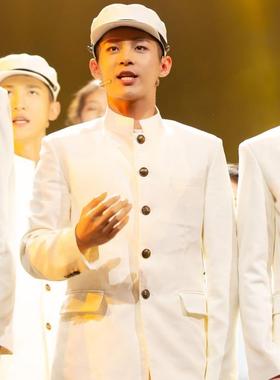 中山装男白色民国学生装五四青年服男女前后修身毕业歌合唱演出服