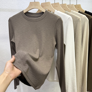 2025秋冬竹节羊绒螺纹高弹力柔软修身长袖T恤女小圆领打底衫上衣