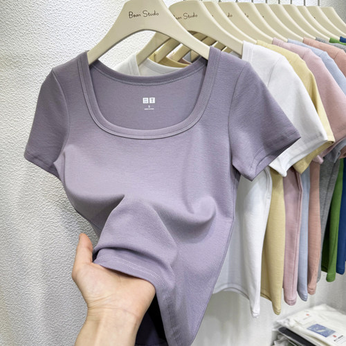 实体连锁店同款高品质方领修身T