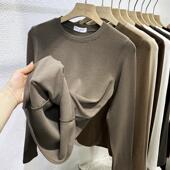 T恤女柔软羊绒内搭打底衫 2025秋冬薄绒磨毛保暖正肩修身 长袖 圆领