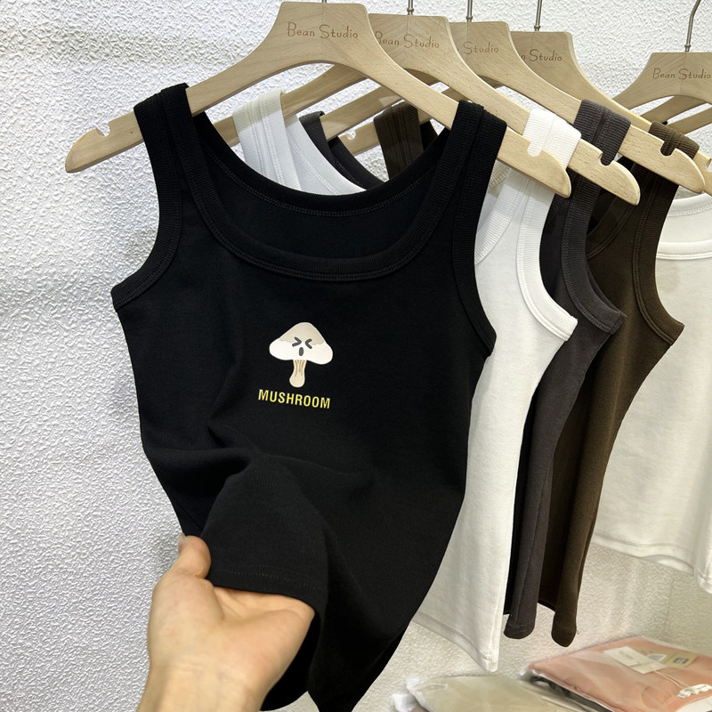 吊带背心女夏外穿美式复古纯棉紧身短款内搭遮副乳方领露锁骨上衣