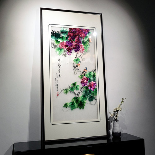 新中式成品苏绣挂画五福临门玄关