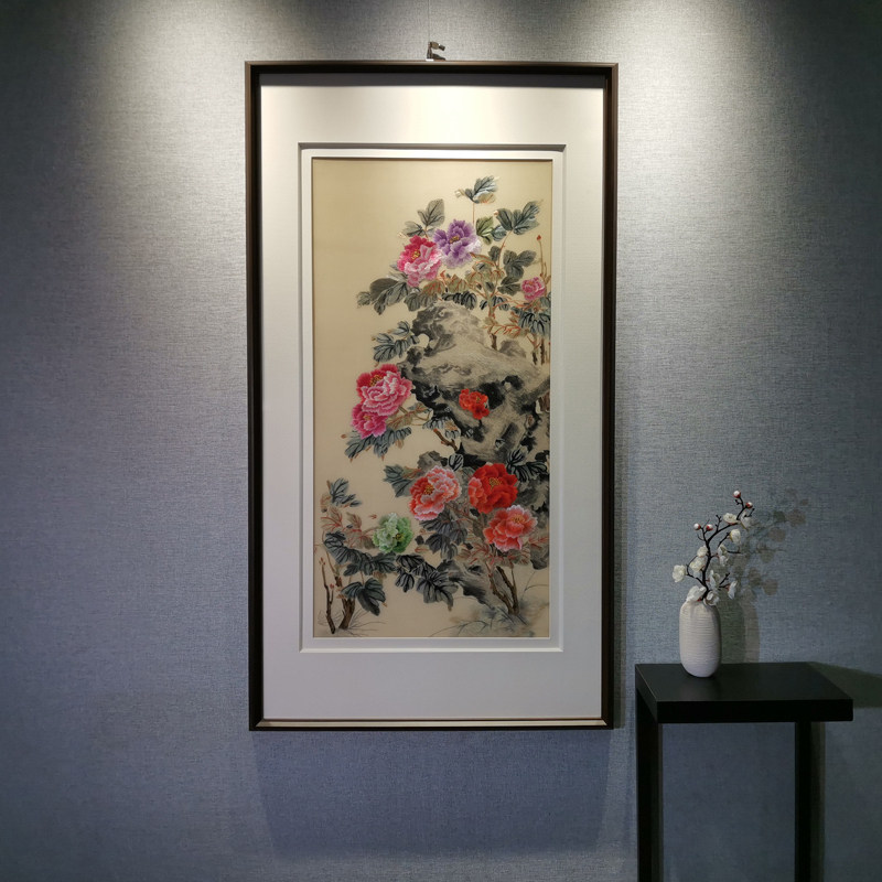 富贵长春刺绣玄关画手工苏绣画