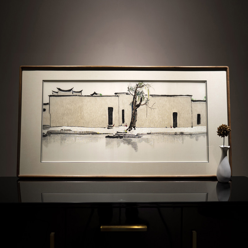 黑胡桃木框系列江南水乡刺绣装饰画精品纯手工苏绣挂画沙发背景墙