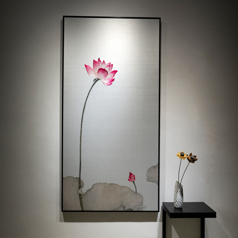 中国装饰画手工刺绣苏绣成品别墅挂画过道玄关大尺寸荷花清荷池香图片
