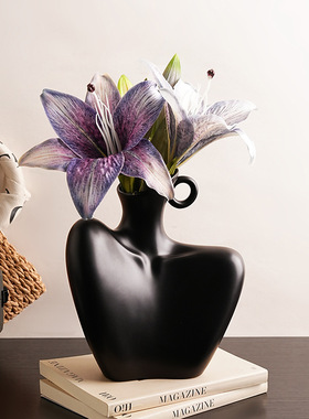 贝汉美侘寂风花瓶陶瓷感摆件家居客厅装饰品插花人体花器跨境