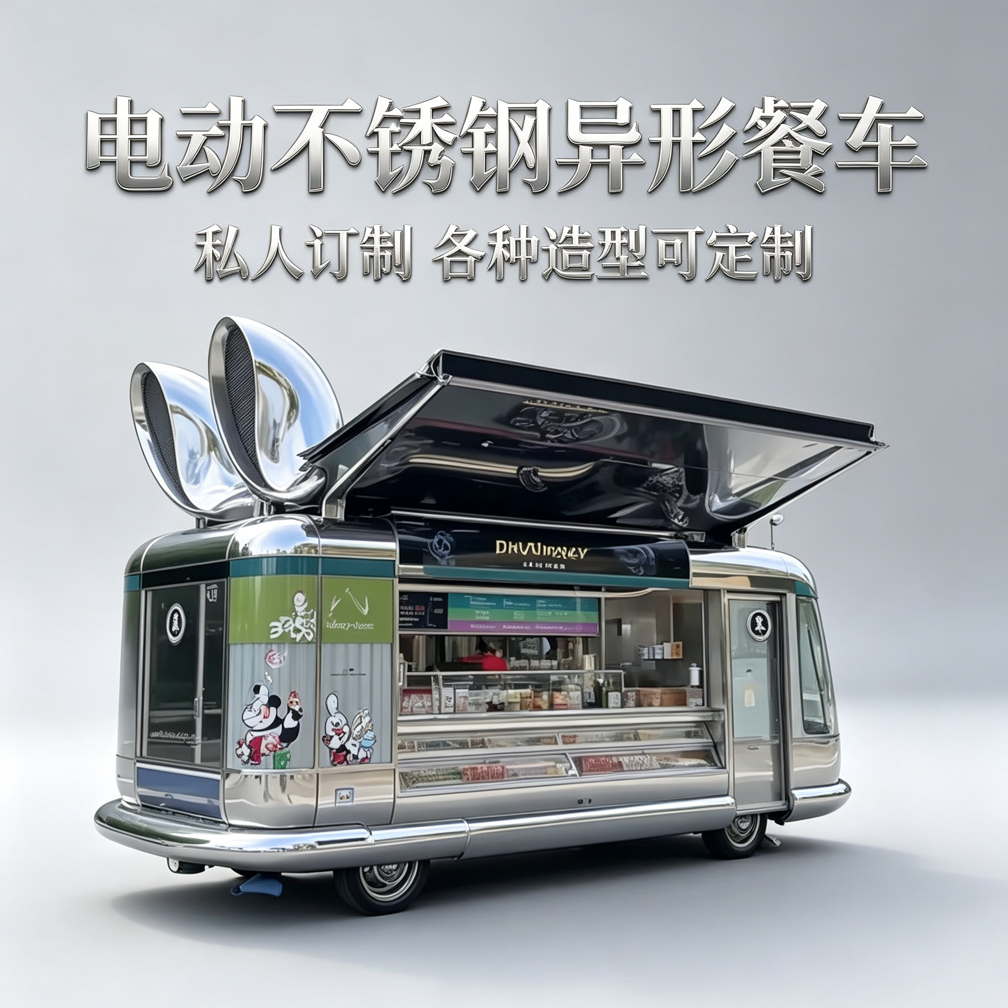 电动不锈钢餐车商用流动美食车商餐车/摆摊车/小吃车