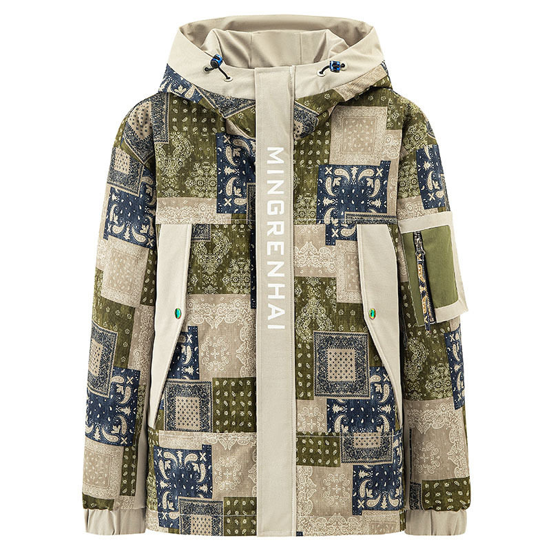 秋冬连帽棉服短款外套男装韩版青年个性印花保暖加厚棉袄情侣棉衣