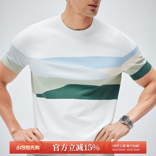 夏季日本冰丝凉感纱线圆领T恤衫