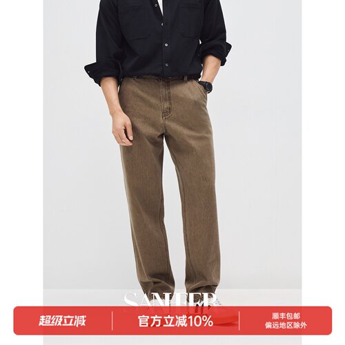 纯棉酵磨洗褪工艺工装直筒牛仔裤