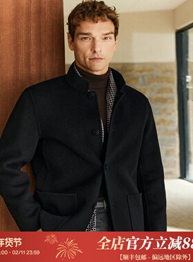 优雅的绅士 高端柔软羊毛羊绒 新中式立领手工双面呢外套 DAJ381