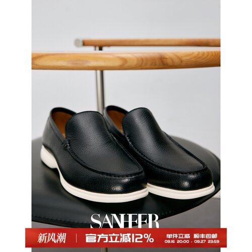 高端荔枝纹头层牛皮休闲鞋乐福鞋