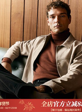 秋季商务绅士 高档厚实弹力麂皮绒 通勤男士翻领夹克外套 DAJ385