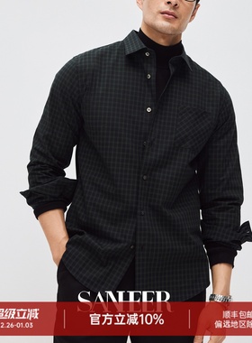 【雅致绅士】纯棉色织绿色格纹 秋冬商务男士休闲长袖衬衫 DAH452