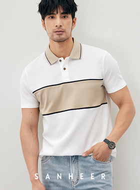 夏季商务绅士 液氨SUPIMA棉面料 撞色拼接男士翻领短袖T恤 DAT860