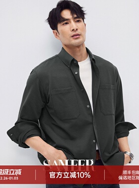 【儒雅自在】舒适透气高档泡泡纱面料 春秋季长袖衬衫外套 DAH475