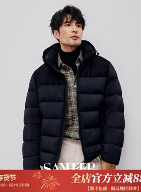 冬季重磅高奢 拼意大利VBC羊毛面料 白鹅绒保暖连帽羽绒服 DAD328