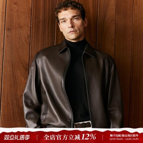 新西兰头层绵羊皮翻领皮夹克外套