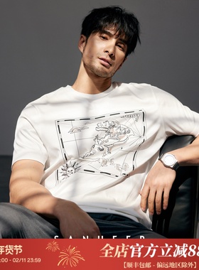 2025夏季新款 江南水乡印花 液氨SUPIMA棉男士圆领短袖T恤 DAT862