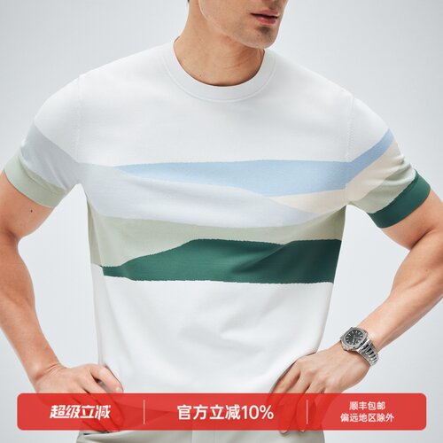 夏季日本冰丝凉感纱线圆领T恤衫