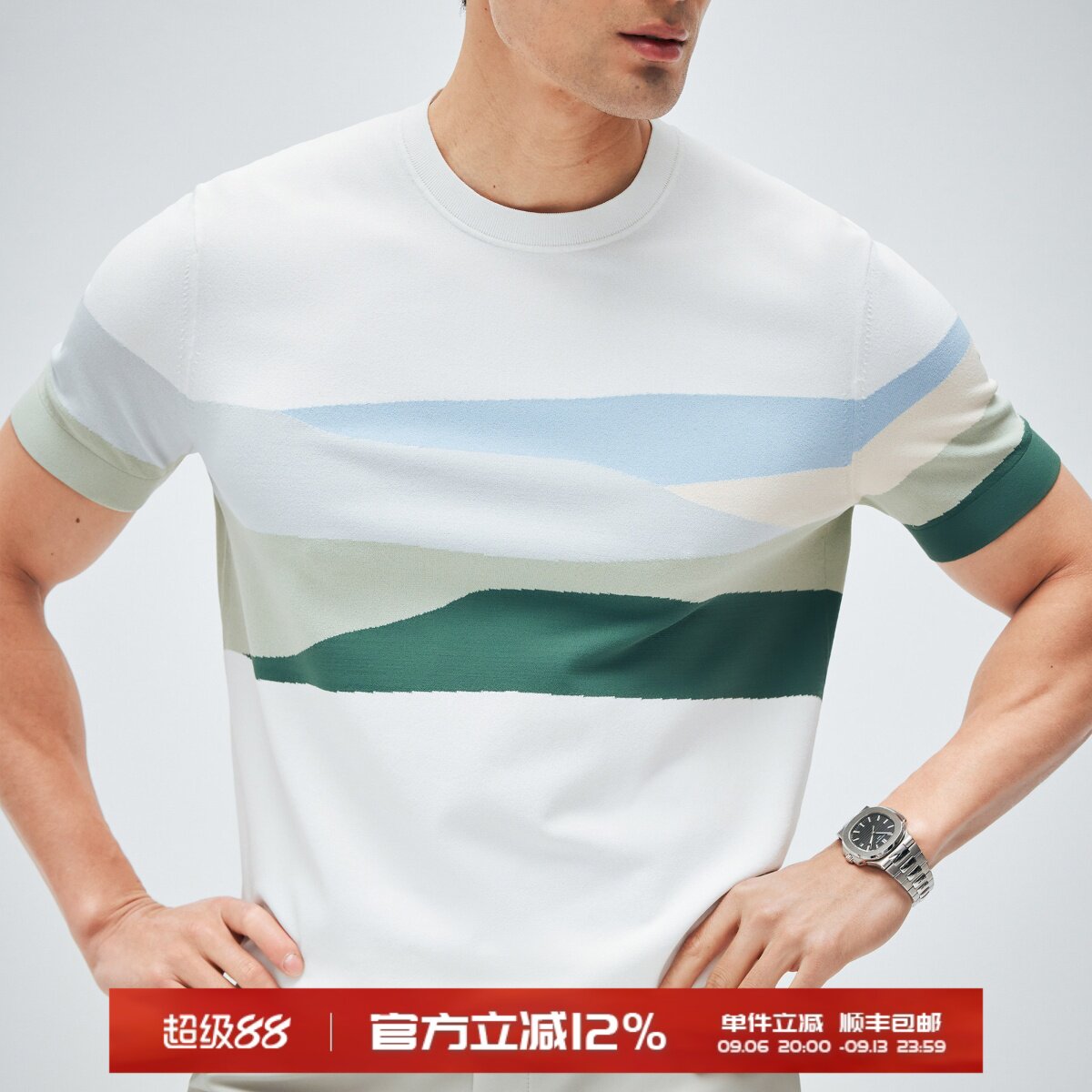 夏季日本冰丝凉感纱线圆领T恤衫图片