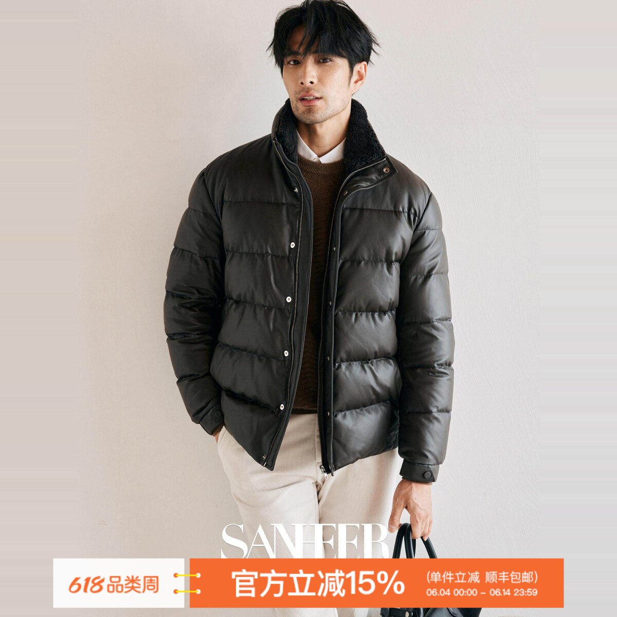 甄选高品质绵羊皮 蓬松保暖白鹅绒 羊羔毛领男士羽绒皮衣 DAL128