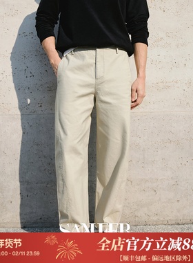 【极简都市】纯棉洗褪珠帆布 春夏季百搭宽松弯刀休闲裤 DBL136