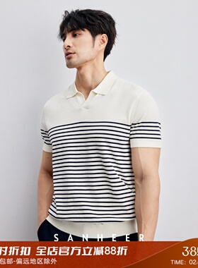 优雅意式绅士 高端120S纯棉细条纹 夏季男士燕子领针织T恤 DAT920