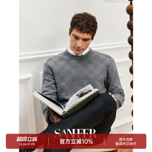 DAZ772 高端轻量保暖羊毛棋盘格提花圆领毛衣羊毛衫 意式 老钱绅士