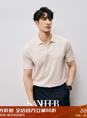 意式优雅绅士 SUPIMA棉珠地面料 商务男士修身翻领短袖T恤 DAT955