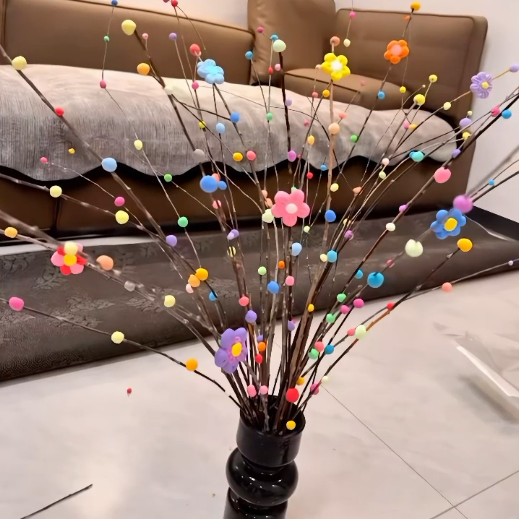 树枝粘土手工制作花树橡皮泥复活节品泡沫插枝爱心浆果家居节日装