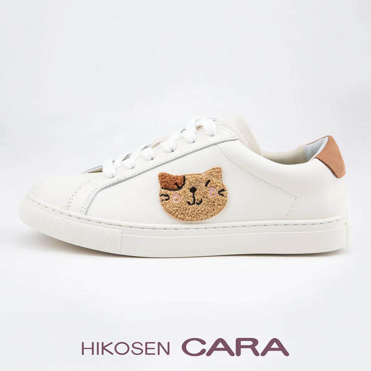 HIKOSEN CARA卡拉猫 刺绣小胖猫猫小白鞋百搭休闲鞋平底鞋