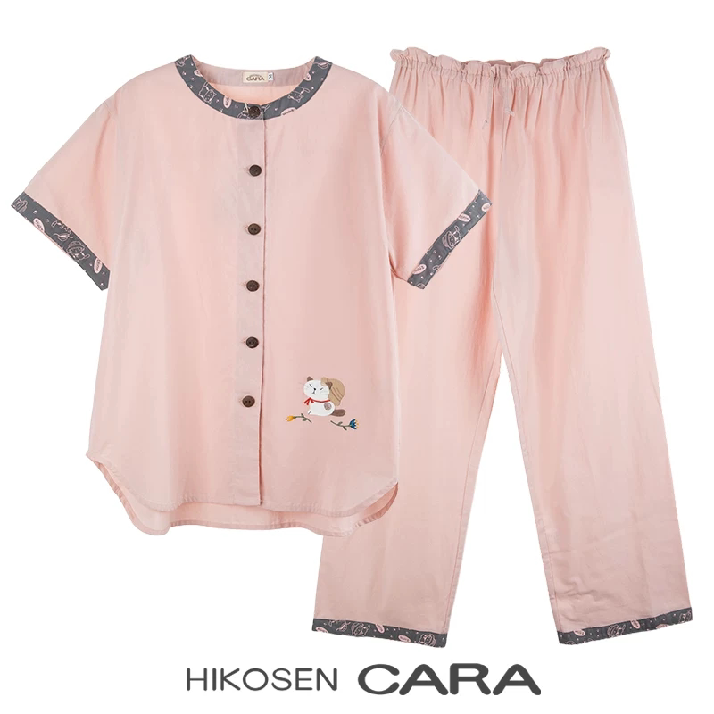 HIKOSEN CARA卡拉猫夏季新款纯棉睡衣套装日系宽松家居服短袖长裤