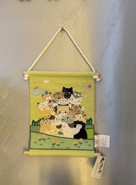 HIKOSEN CARA卡拉猫日系卡通全家福贴布猫咪帆布挂件布艺装饰壁画