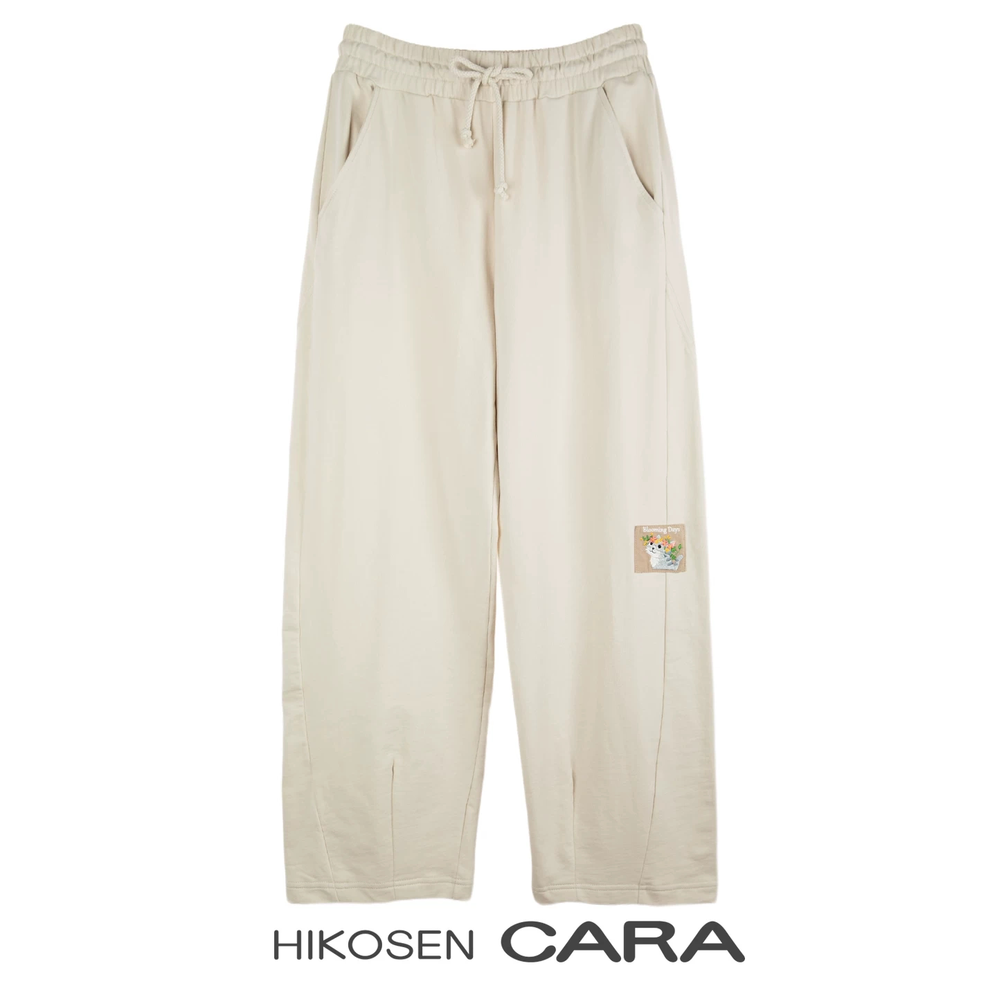 HIKOSEN CARA卡拉猫春秋新款宽松纯棉直筒裤女抽绳简约休闲长裤子