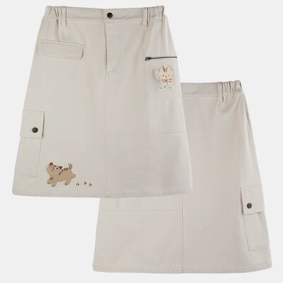 HIKOSEN CARA卡拉猫纯棉虎斑半身裙猫咪贴布棉女夏季短裙