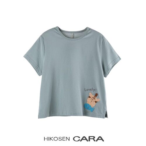 HIKOSEN CARA卡拉猫虎斑短袖T恤手工贴布圆领ins风女上衣