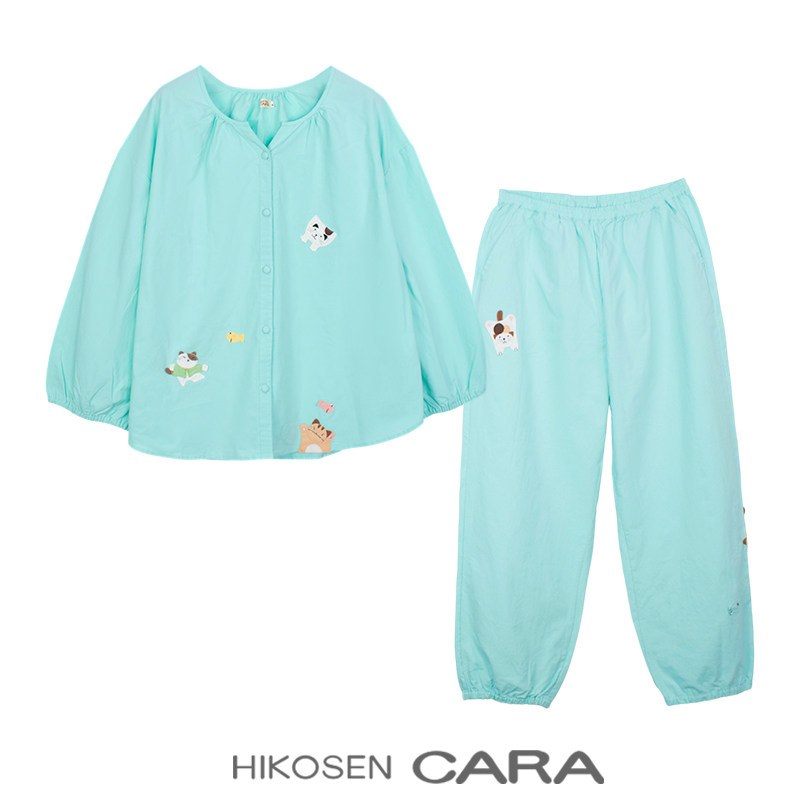 HIKOSEN CARA卡拉猫2026纯棉简约睡衣女长袖薄款可外穿家居服套装