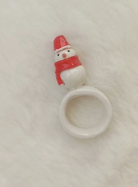 原创设计可爱雪人立体石塑黏土戒指diy手工戒指原创设计创意搞怪