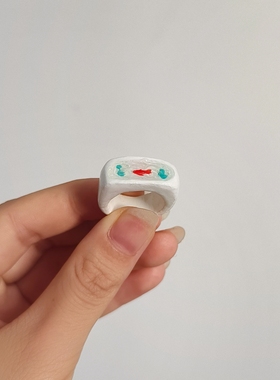 大魔王hahaha一条小鱼指上游石塑粘土diy纯手工小池塘创意戒指
