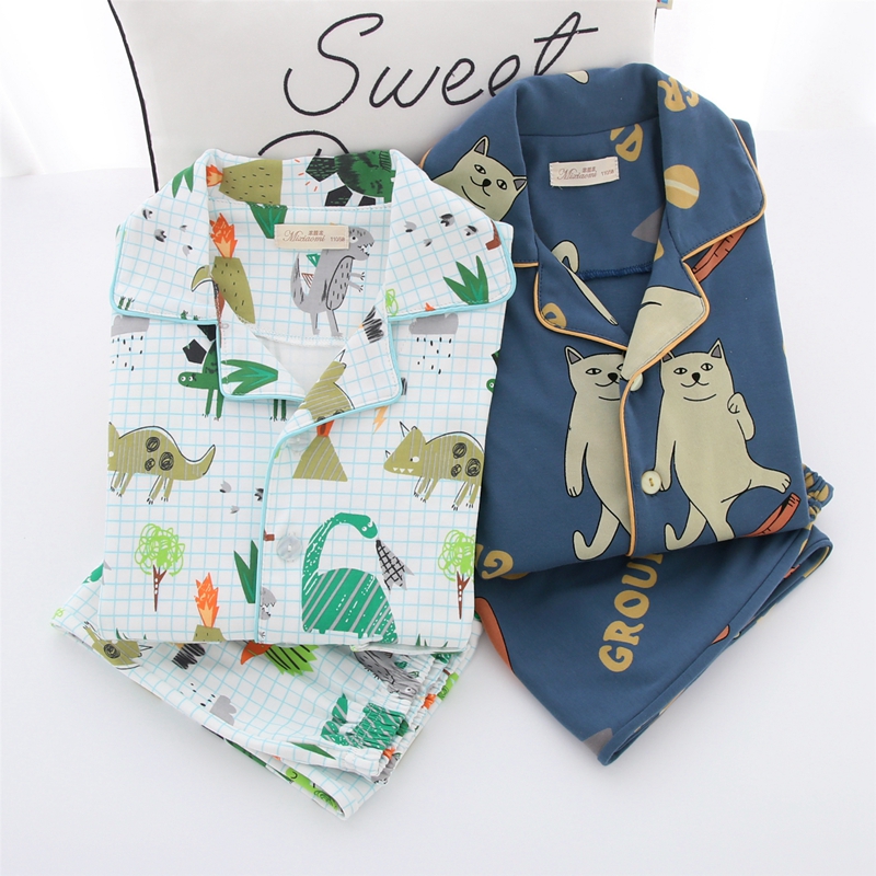 日系春秋长袖小童恐龙全棉家居服