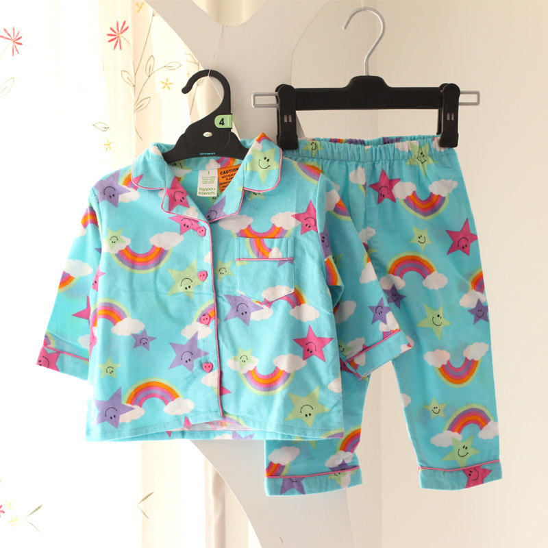 春秋纯棉绒布长袖睡衣套男小宝宝女童幼童全棉可爱家居服1岁2岁