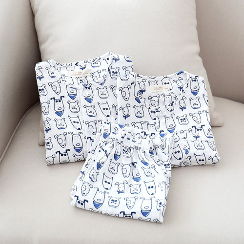 日系儿童春夏薄纯棉睡衣三件套