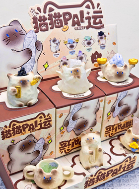 新款猫猫PAI运能量水晶盲盒暹罗猫小豆丁摆件原石手办女生日礼物