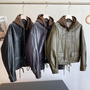 工厂尾货美拉德皮衣夹克外套 外贸女装 ODM公司早秋新款 可拆连帽