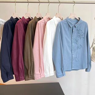 非常好看！立体花朵+全棉磨毛棉！外贸女装工厂尾货女装长袖衬衫