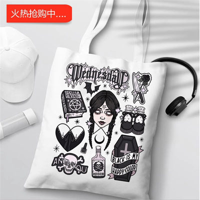 犇Nevermore Academy Wednesday Addams Canvas Shopping Bag帆布